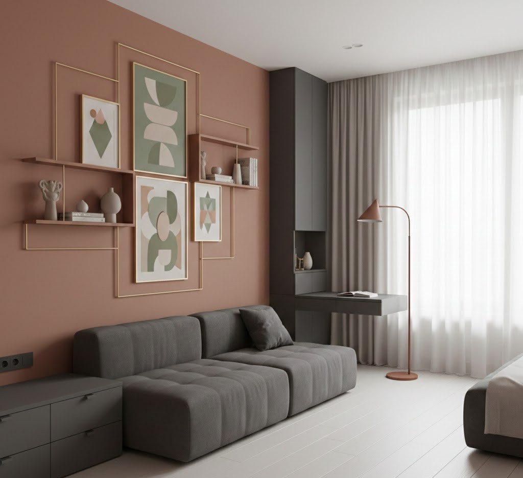 Modern studio apartment with gallery wall